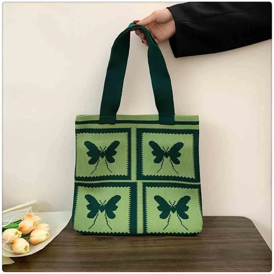 Women's knitted handbag, Butterfly shoulder bag, cute wool woven bag Crochet tote bag Hobo Bags