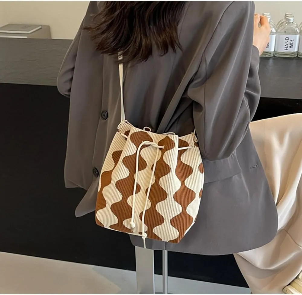 Women's Knitted Yarn Crochet Crossbody Bags Top Handle Knit Women Shoulder Handbags Versatile Korean Casual Bags