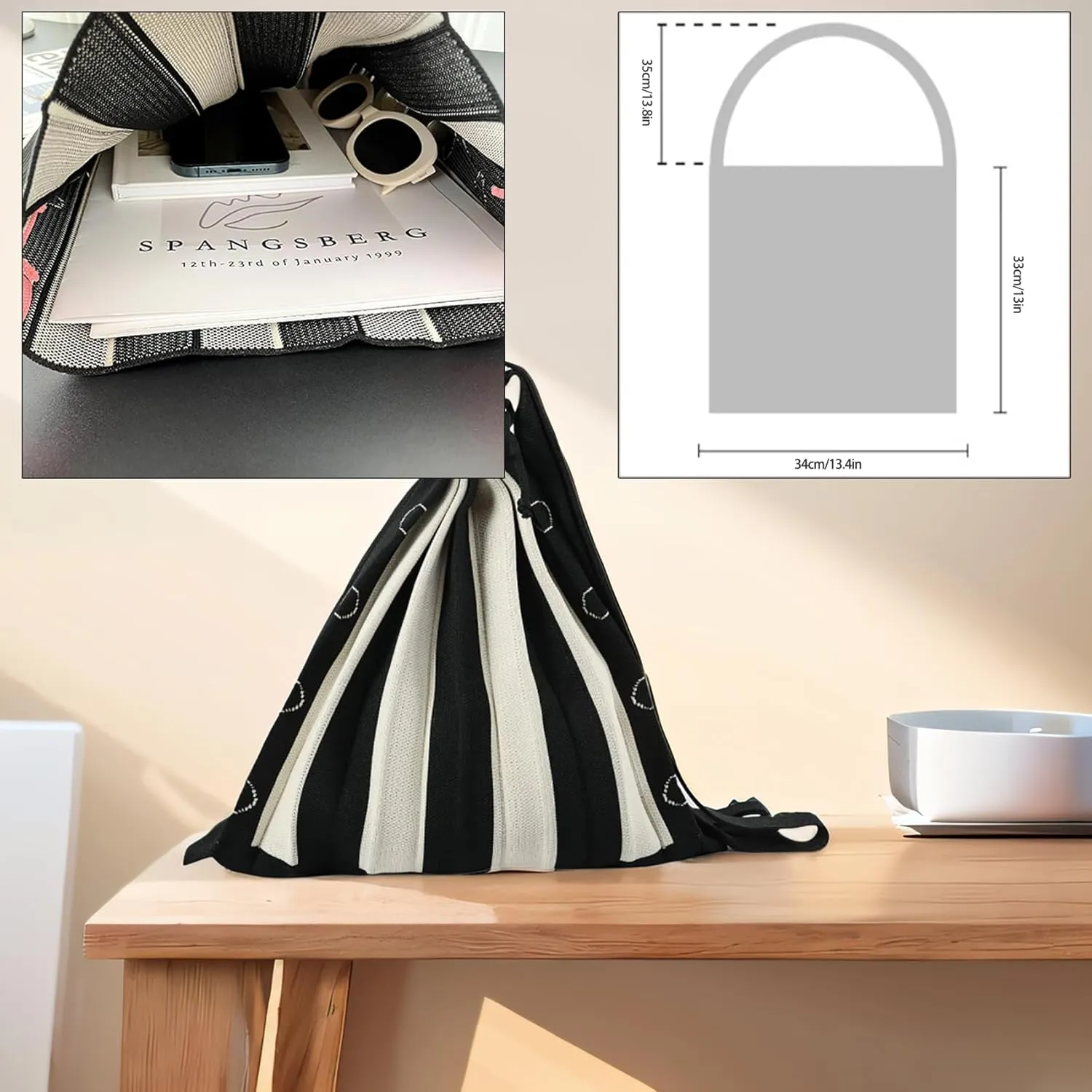 Womens Large Foldable Crochet Tote Bags Aesthetic Knit Crossbody Purse Cute Trendy Drawstring Shoulder Bag Shopping Work Bag