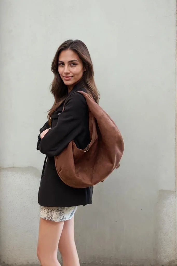 Women's Large Slouchy Crescent Suede Hobo Tote Shoulder Bag