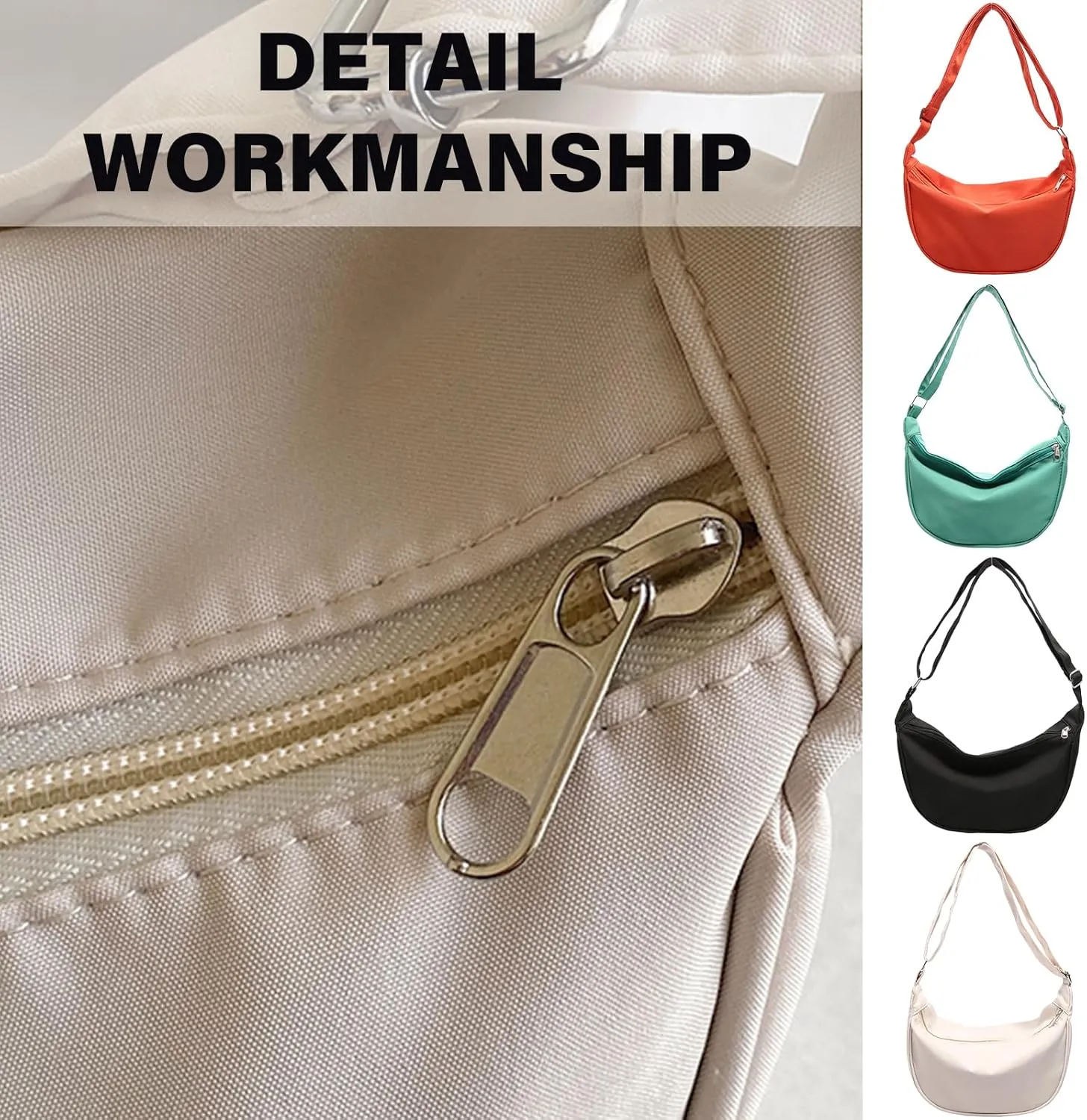 Women's Nylon Crossbody Bag Large Capacity Shoulder Bags Sling Purse Crescent Bag with Adjustable Strap