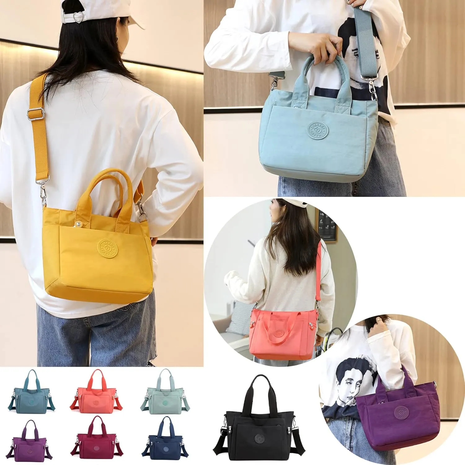 Womens Nylon Waterproof with Zipper Anti Theft Multi-pocket CrossBody Bag, Clutch Wallet with Adjustable Strap Daily Bags (Black)