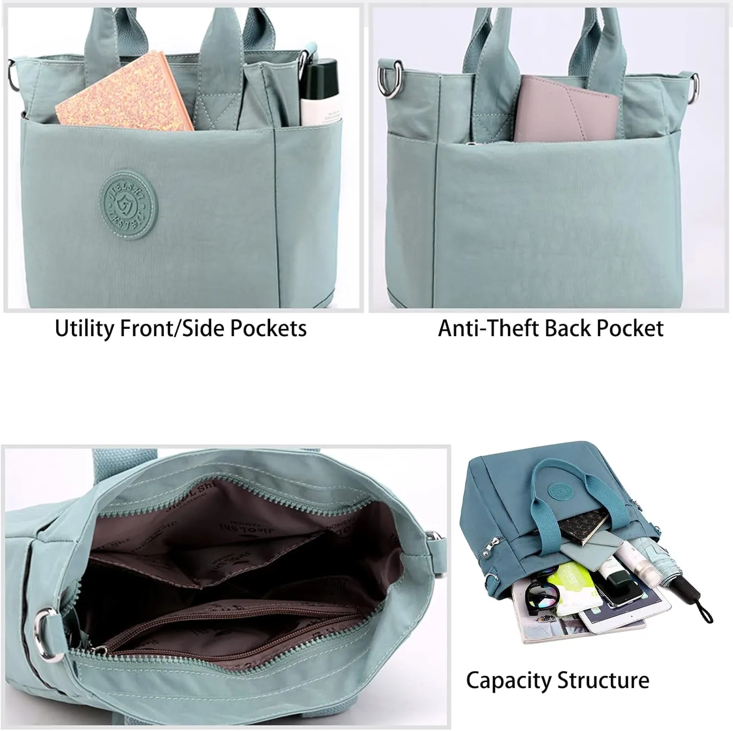 Womens Nylon Waterproof with Zipper Anti Theft Multi-pocket CrossBody Bag, Clutch Wallet with Adjustable Strap Daily Bags (Black)