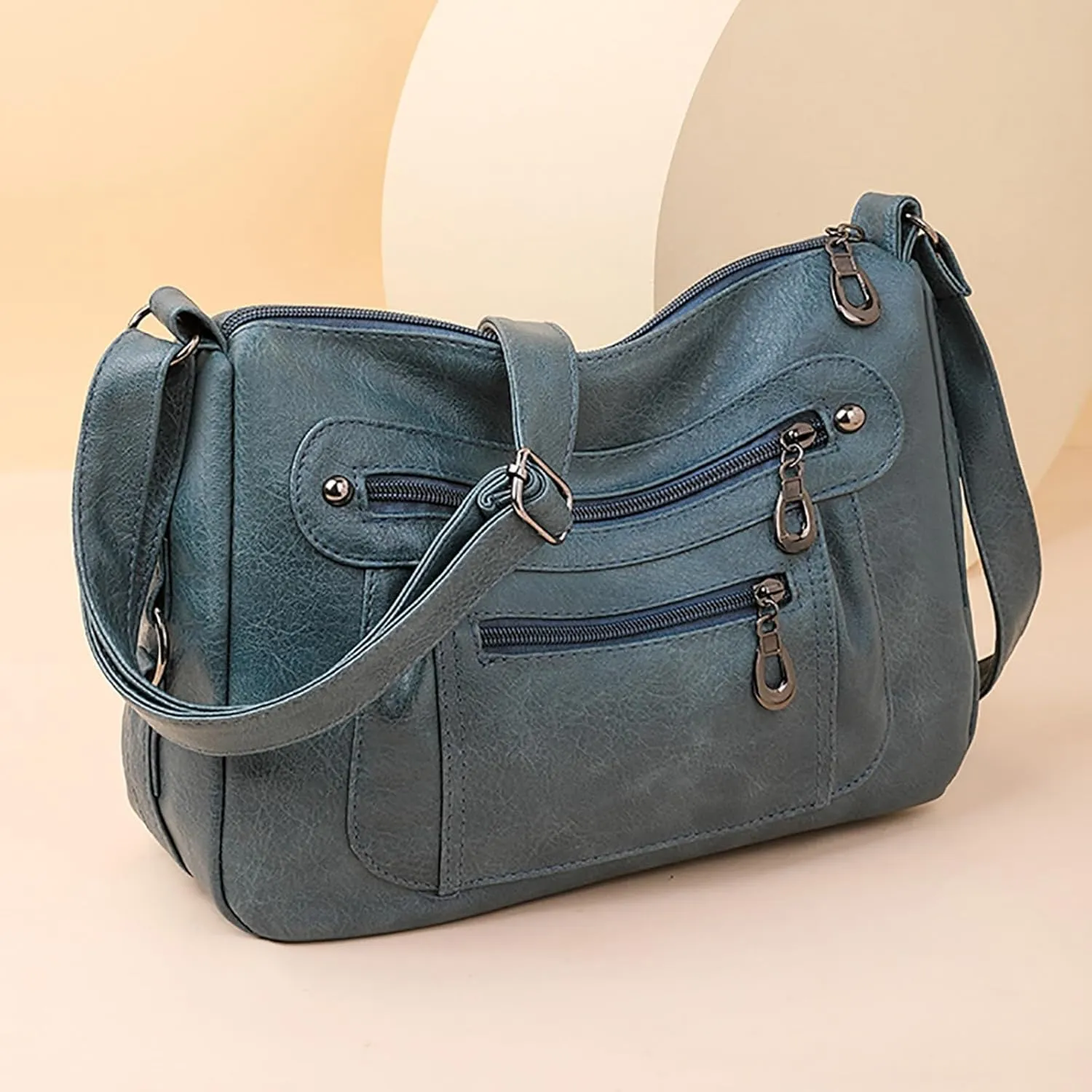 Women's Purses and Handbags Women's Crescent Shoulder Bags with Adjustable Strap Nylon Quilted Shoulder Purse(Blue)