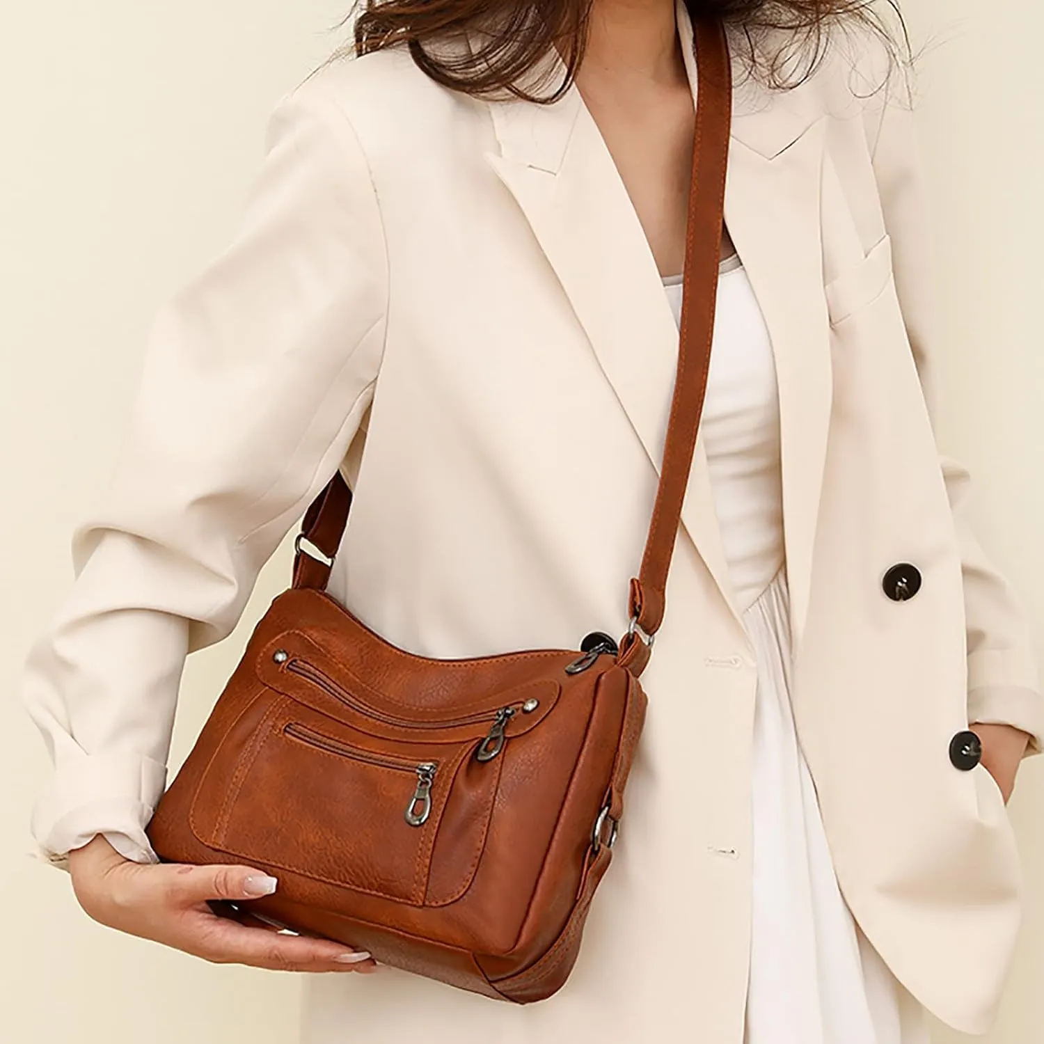 Women's Purses and Handbags Women's Crescent Shoulder Bags with Adjustable Strap Nylon Quilted Shoulder Purse(Brown)