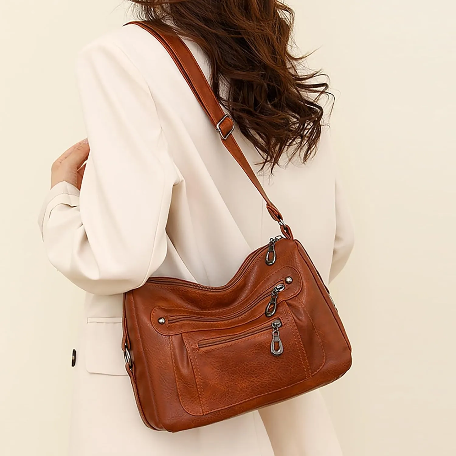 Women's Purses and Handbags Women's Crescent Shoulder Bags with Adjustable Strap Nylon Quilted Shoulder Purse(Brown)