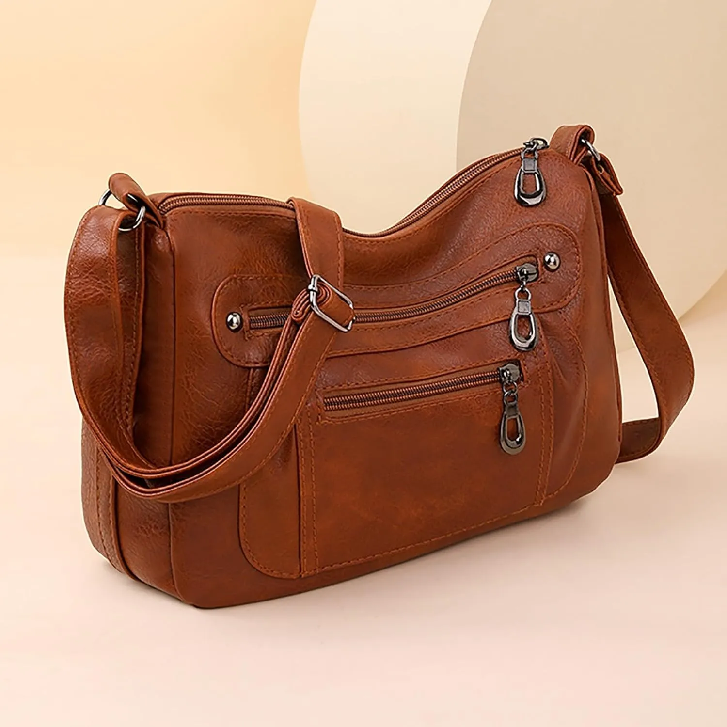 Women's Purses and Handbags Women's Crescent Shoulder Bags with Adjustable Strap Nylon Quilted Shoulder Purse(Brown)