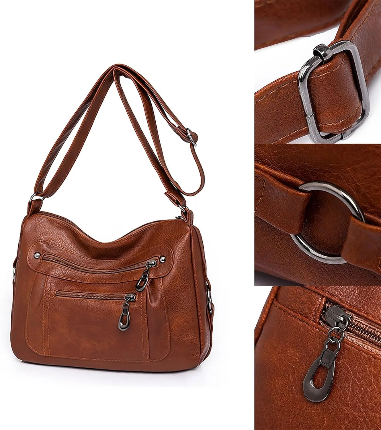 Women's Purses and Handbags Women's Crescent Shoulder Bags with Adjustable Strap Nylon Quilted Shoulder Purse(Brown)