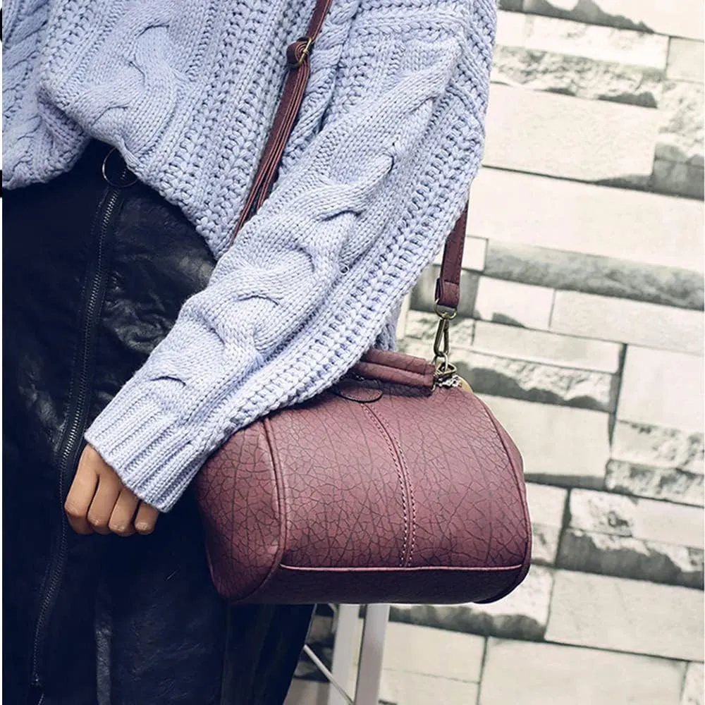 Women's Retro Handbag Kiss Lock Shoulder Purse PU Leather Tote Satchel with Lace