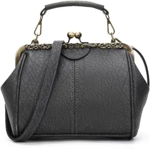Women's Retro Handbag Kiss Lock Shoulder Purse PU Leather Tote Satchel with Lace