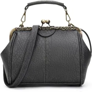 Women's Retro Handbag Shoulder Purse Graceful Tote PU Leather Crossbody Bags Satchel with Kiss Lock