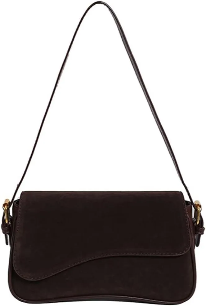 Women's Shoulder Bag Suede Handbag Underarm Purse Tote Bag Brown Suede Purse Y2K Crossbody Bag with 2 Removable Straps