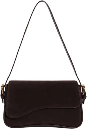 Women's Shoulder Bag Suede Handbag Underarm Purse Tote Bag Brown Suede Purse Y2K Crossbody Bag with 2 Removable Straps