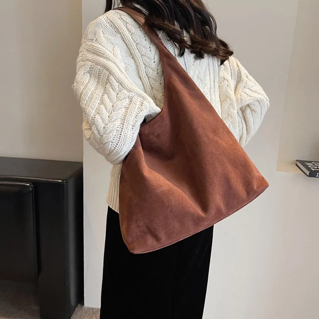 Women's Suede Tote Bag Retro Slouchy Bags Large Shoulder Tote Bag Suede Hobo Shoulder Bag for Travel College Work