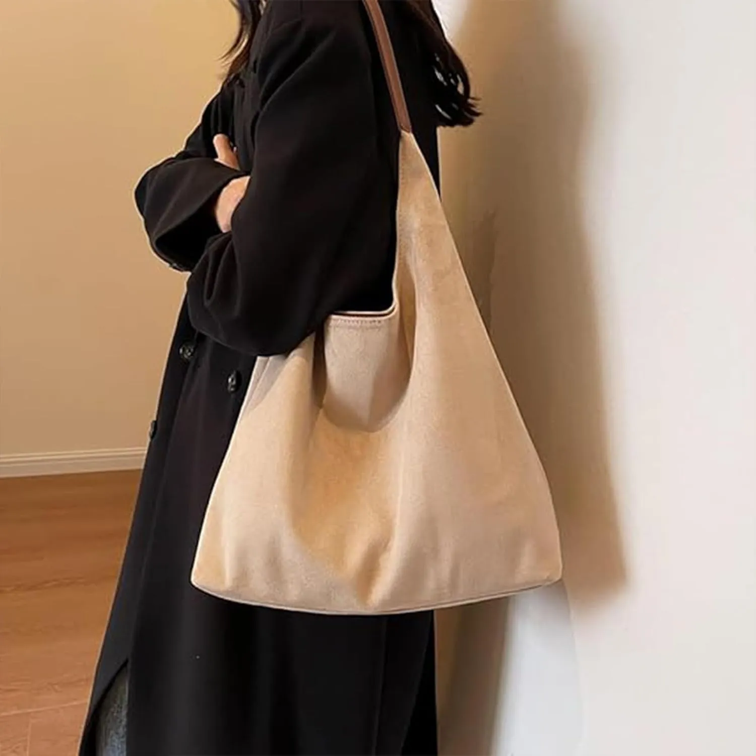 Women's Tote Bag for Work & Travel - Large Capacity Office Handbag with Suede Slouchy Design, Versatile Shoulder Bag