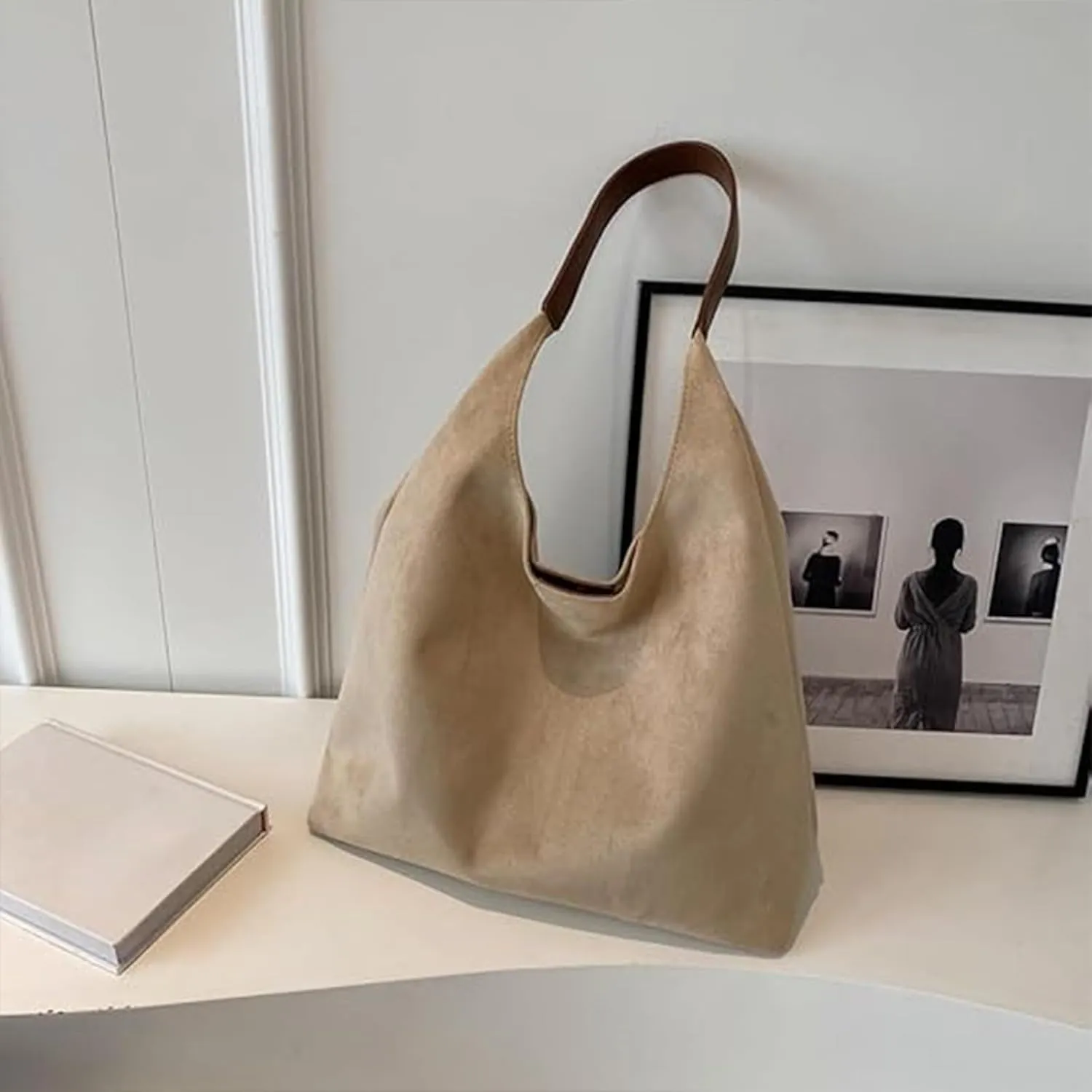 Women's Tote Bag for Work & Travel - Large Capacity Office Handbag with Suede Slouchy Design, Versatile Shoulder Bag