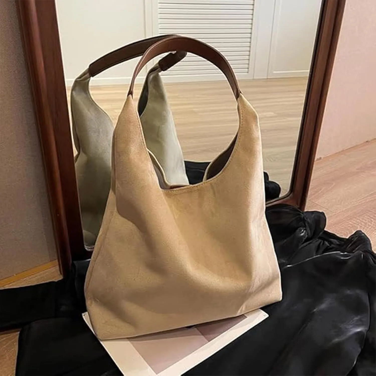 Women's Tote Bag for Work & Travel - Large Capacity Office Handbag with Suede Slouchy Design, Versatile Shoulder Bag