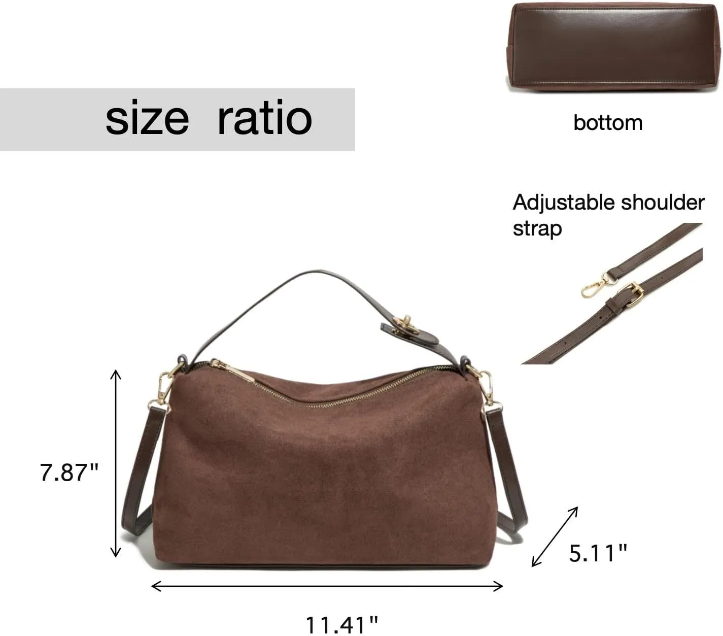 Women’s Vintage Suede Crescent Crossbody Bag, Adjustable Strap Shoulder Tote Purse