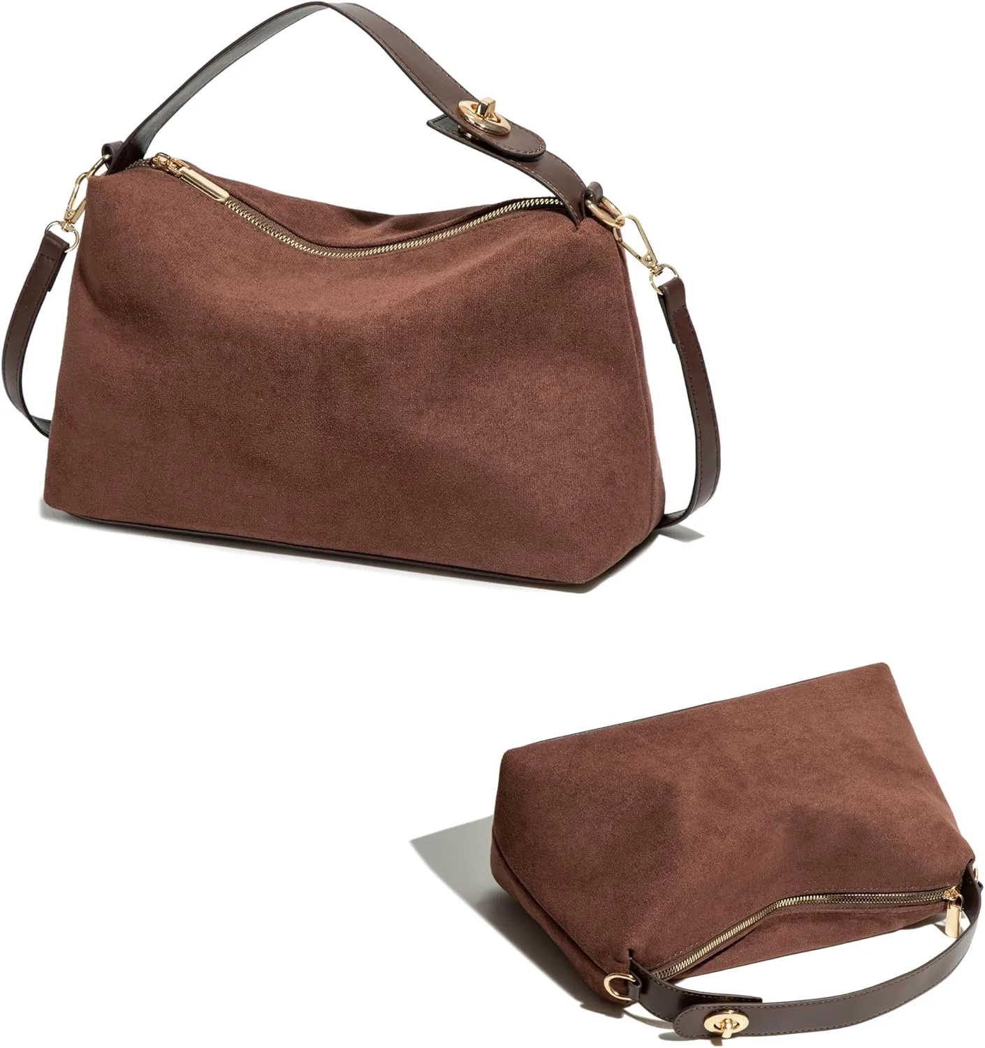 Women’s Vintage Suede Crescent Crossbody Bag, Adjustable Strap Shoulder Tote Purse