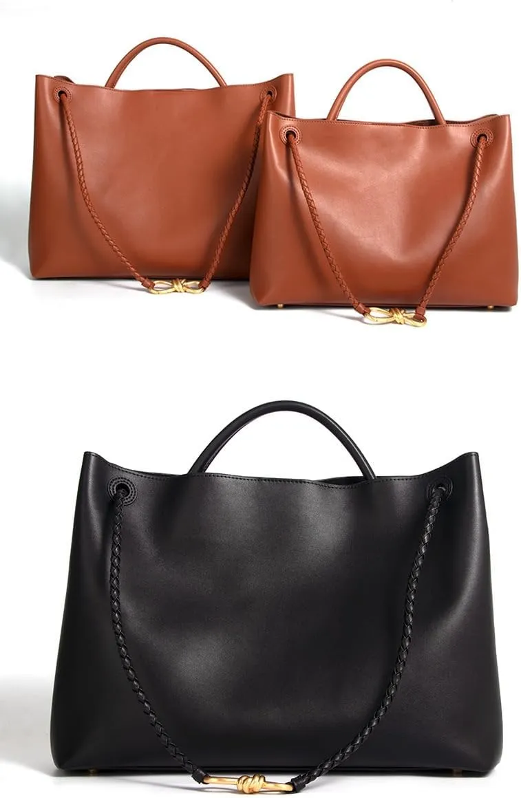 Women's Woven Bags, Crossbody Bags Fashion Women's Leather Tote Bag - Medium Crossbody with Bow, Trendy Handbags
