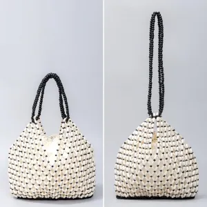 Wooden Bead Purses for Women Beaded Hobo Shoulder Bag Straw Purse Chic Hollow-out Handbag for Beach Summer Travel 2025