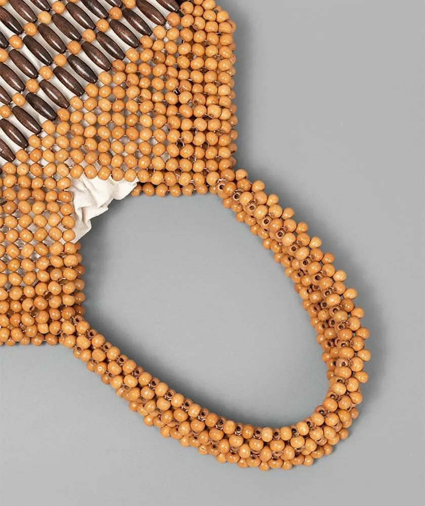 Wooden Bead Purses for Women Beaded Small Tote Purse Straw Purse Chic Hollow-out Handbag for Beach Summer Travel 2025