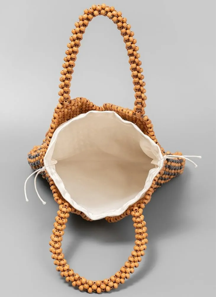 Wooden Bead Purses for Women Beaded Small Tote Purse Straw Purse Chic Hollow-out Handbag for Beach Summer Travel 2025