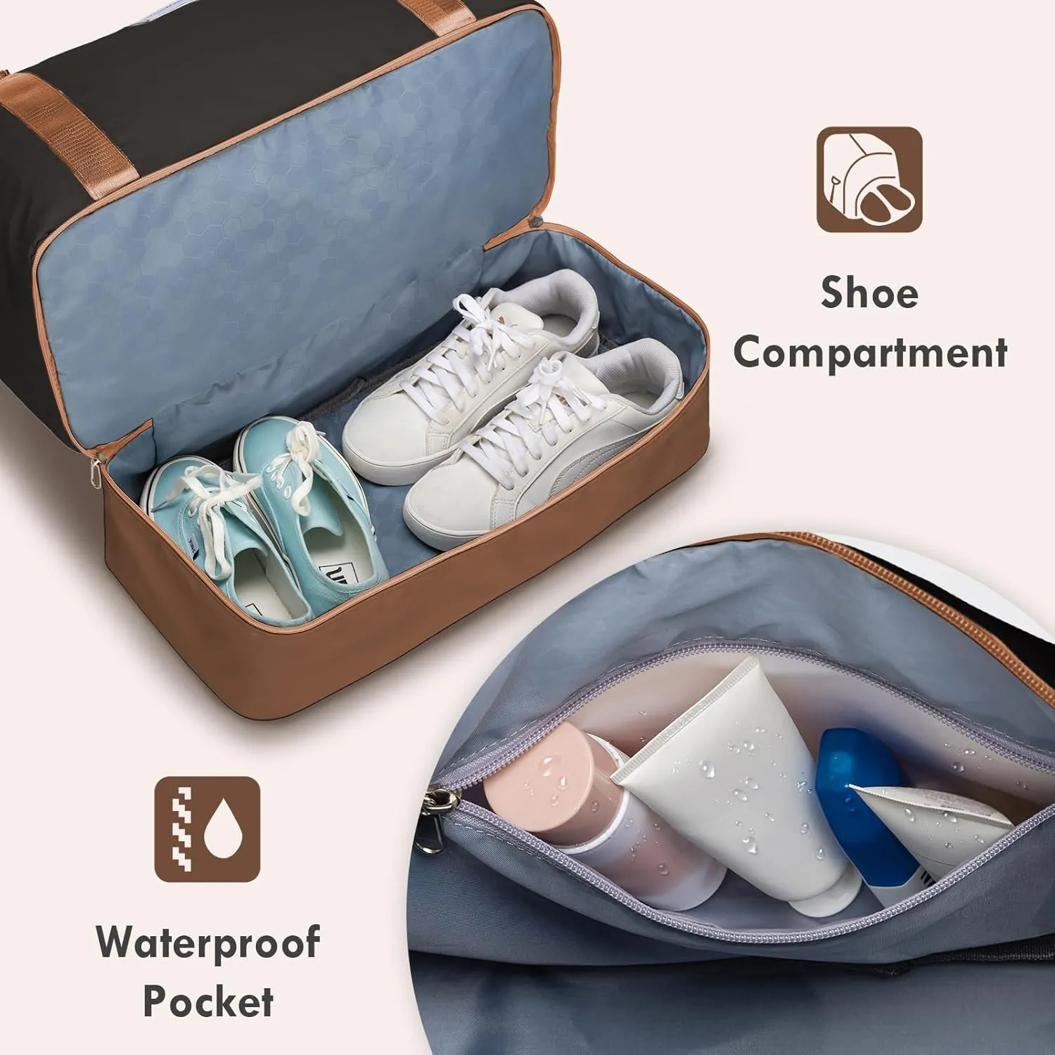 WOOMADA Weekender Overnight Bag for Women, Shoulder Travel Duffel with Shoes Compartment,Gym Bag with Toiletry Bag