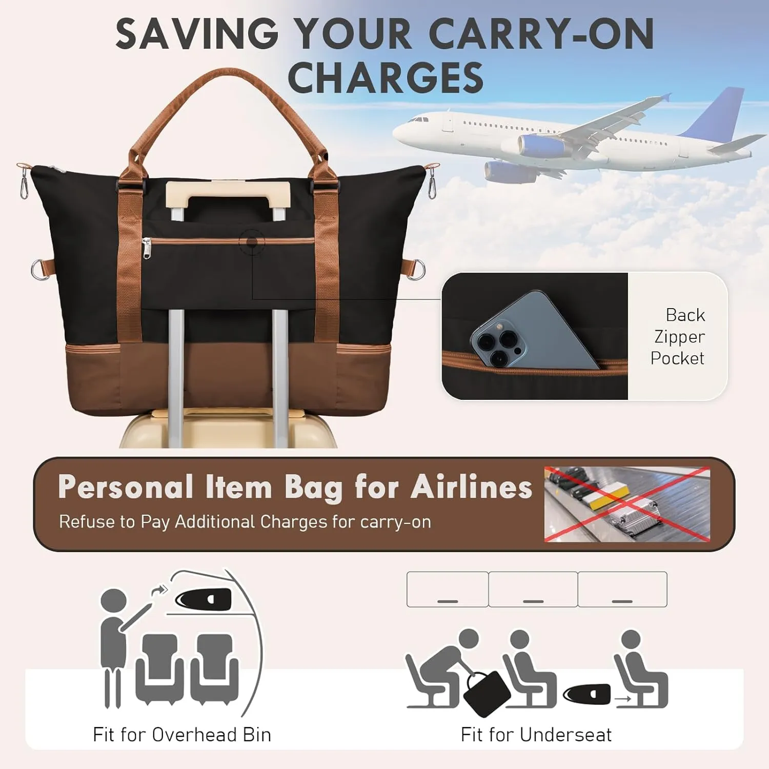 WOOMADA Weekender Overnight Bag for Women, Shoulder Travel Duffel with Shoes Compartment,Gym Bag with Toiletry Bag