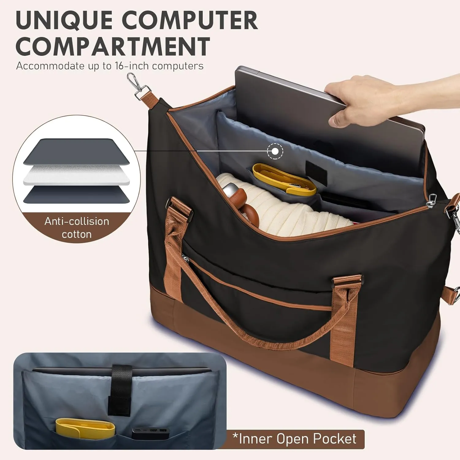 WOOMADA Weekender Overnight Bag for Women, Shoulder Travel Duffel with Shoes Compartment,Gym Bag with Toiletry Bag