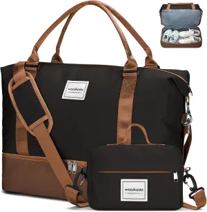 WOOMADA Weekender Overnight Bag for Women, Shoulder Travel Duffel with Shoes Compartment,Gym Bag with Toiletry Bag
