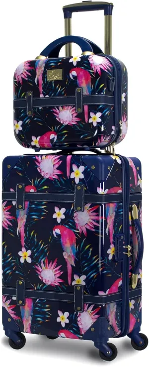 World Traveler Chariot Gatsby Vintage Hardside Carry-on Train Case Spinner Luggage – New Airline Approved Size, Parrot, 2-Piece Set (Tote/20-Inch)