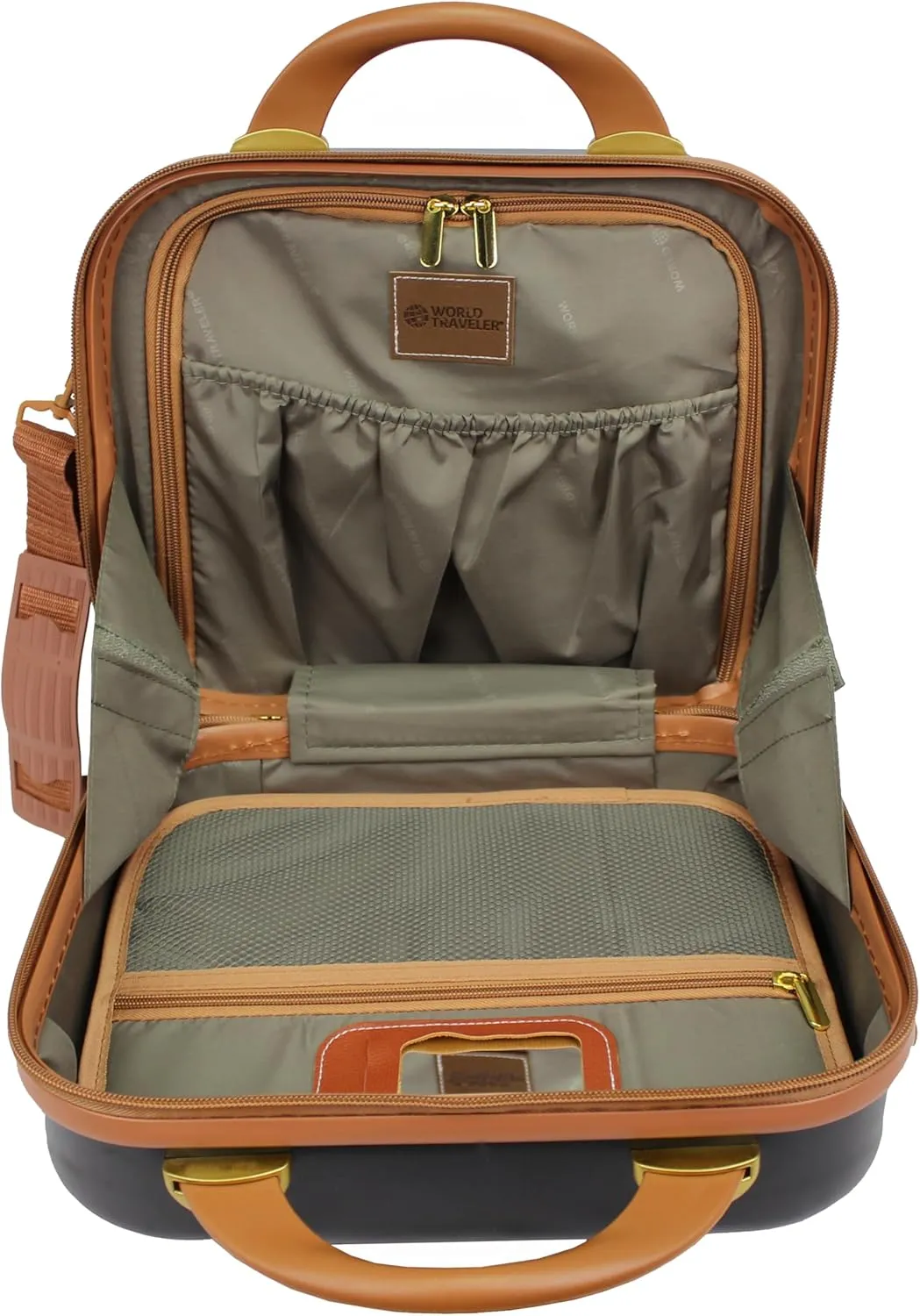 World Traveler Gatsby Vintage Style Hardside Carry-On Retro Train Case Spinner Luggage, Black, 2-Piece Set (Tote/20-Inch)