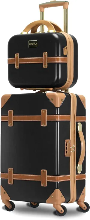 World Traveler Gatsby Vintage Style Hardside Carry-On Retro Train Case Spinner Luggage, Black, 2-Piece Set (Tote/20-Inch)