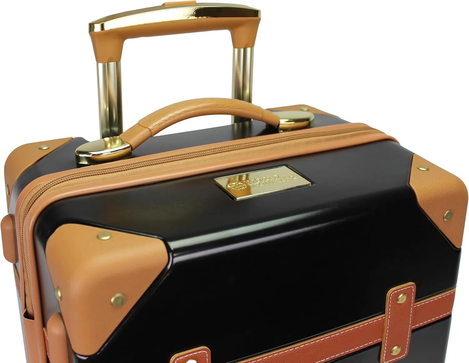 World Traveler Gatsby Vintage Style Hardside Carry-On Retro Train Case Spinner Luggage, Black, 2-Piece Set (Tote/20-Inch)