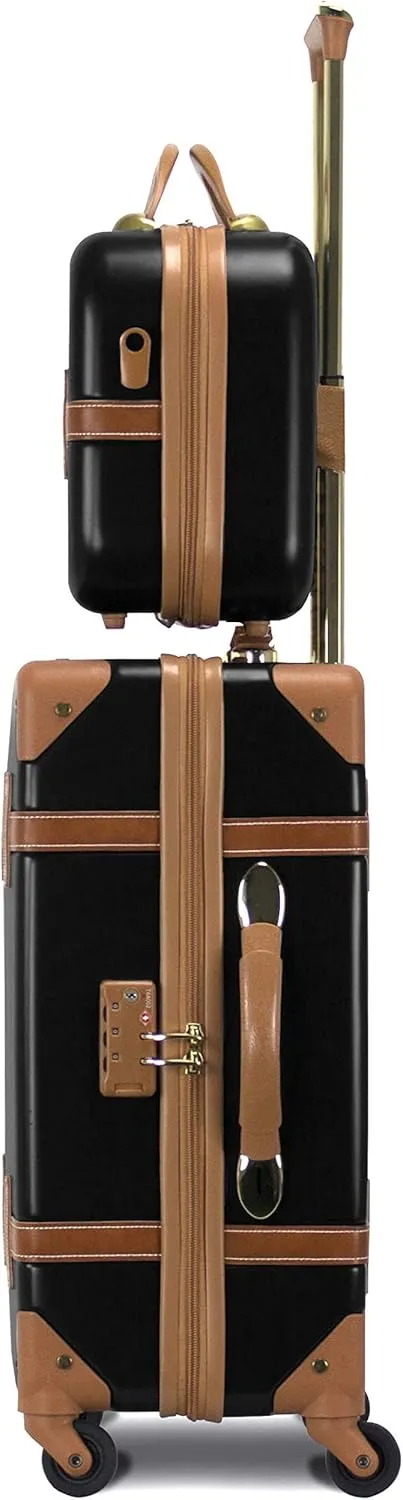 World Traveler Gatsby Vintage Style Hardside Carry-On Retro Train Case Spinner Luggage, Black, 2-Piece Set (Tote/20-Inch)