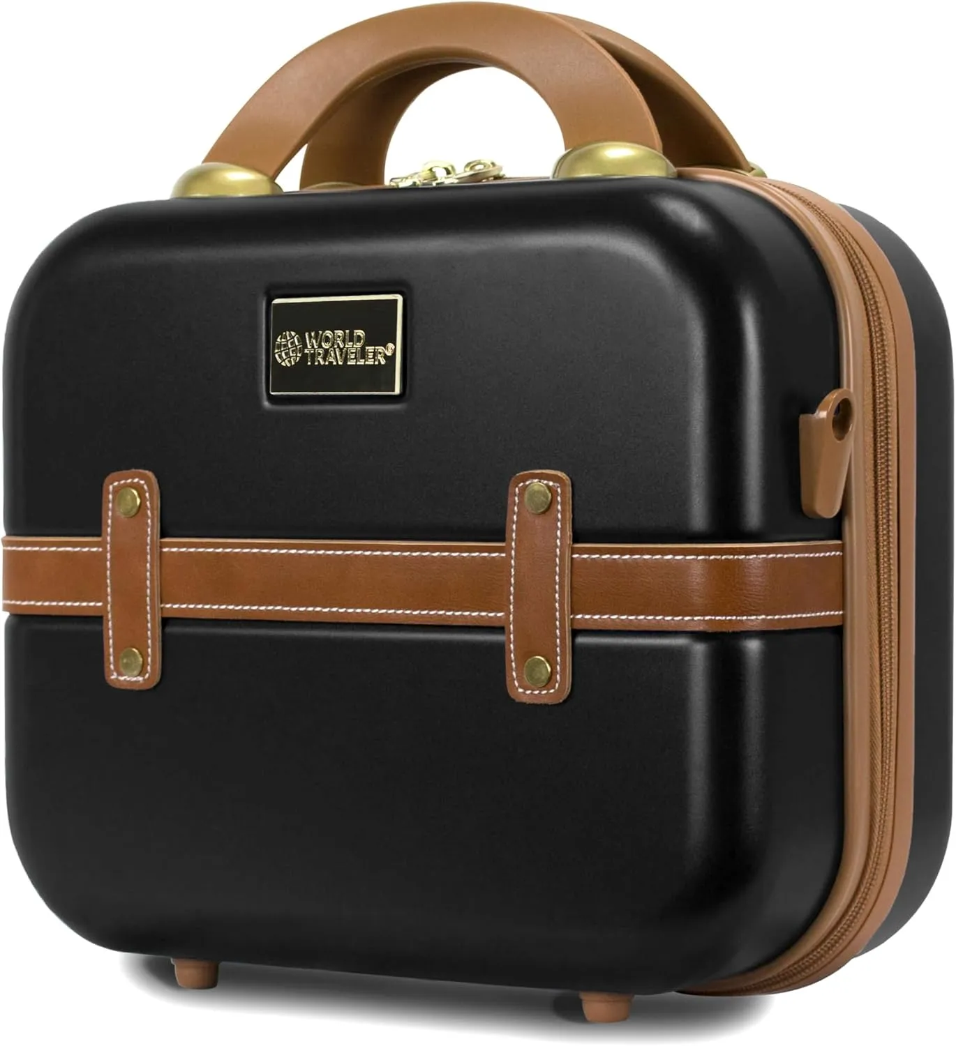 World Traveler Gatsby Vintage Style Hardside Carry-On Retro Train Case Spinner Luggage, Black, 2-Piece Set (Tote/20-Inch)