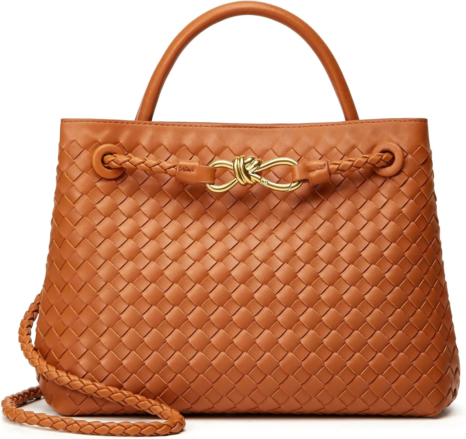 Woven Bag for Women Crossbody Handbag: Vegan Leather Small Tote Purse Trendy Shoulder Handbag Bowknot Satchel Purse