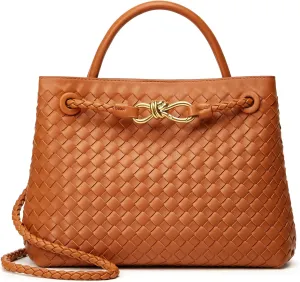 Woven Bag for Women Crossbody Handbag: Vegan Leather Small Tote Purse Trendy Shoulder Handbag Bowknot Satchel Purse