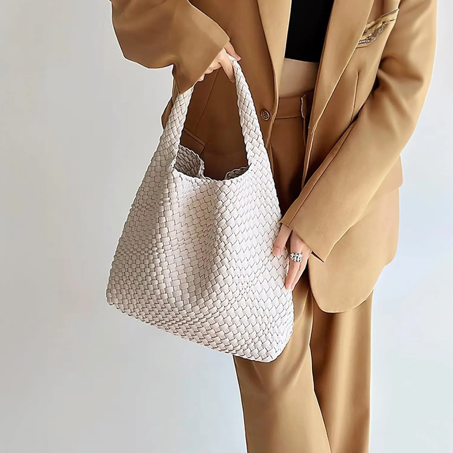 Woven Bag for Women, Vegan Leather Hobo Tote Bags, Top-handle Handmade Purse