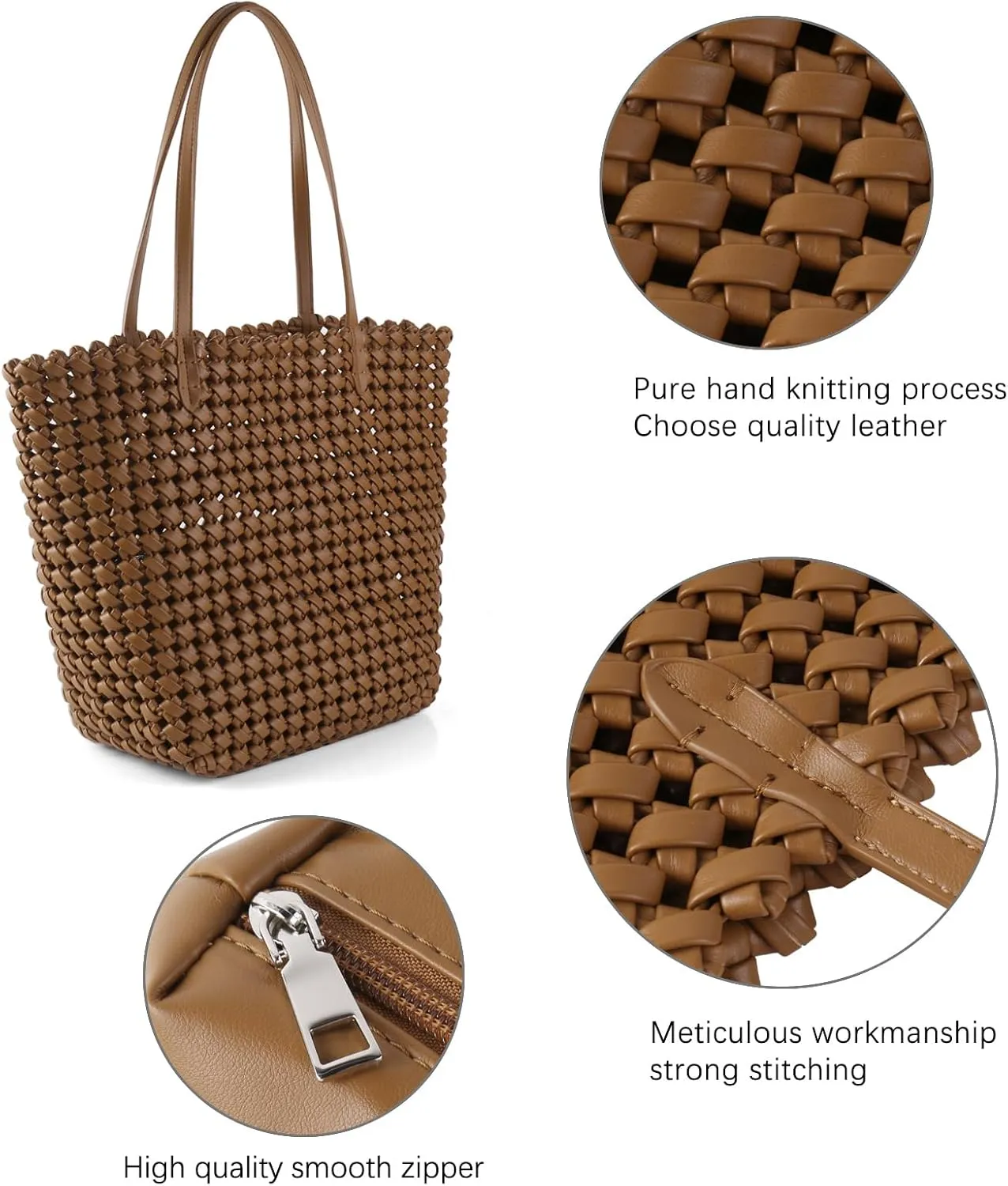 Woven Bag for Women Vegan Leather Tote Bag Large Summer Beach Travel Handbag and Clutch Retro Handmade Shoulder Bag