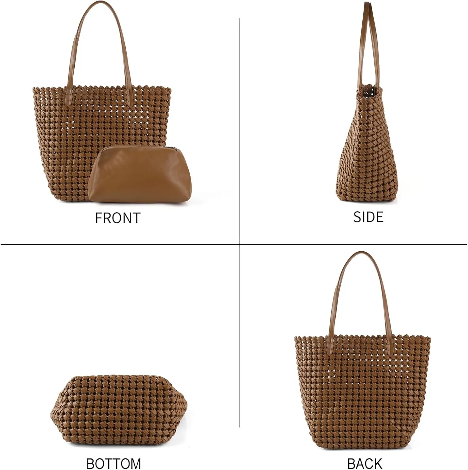 Woven Bag for Women Vegan Leather Tote Bag Large Summer Beach Travel Handbag and Clutch Retro Handmade Shoulder Bag