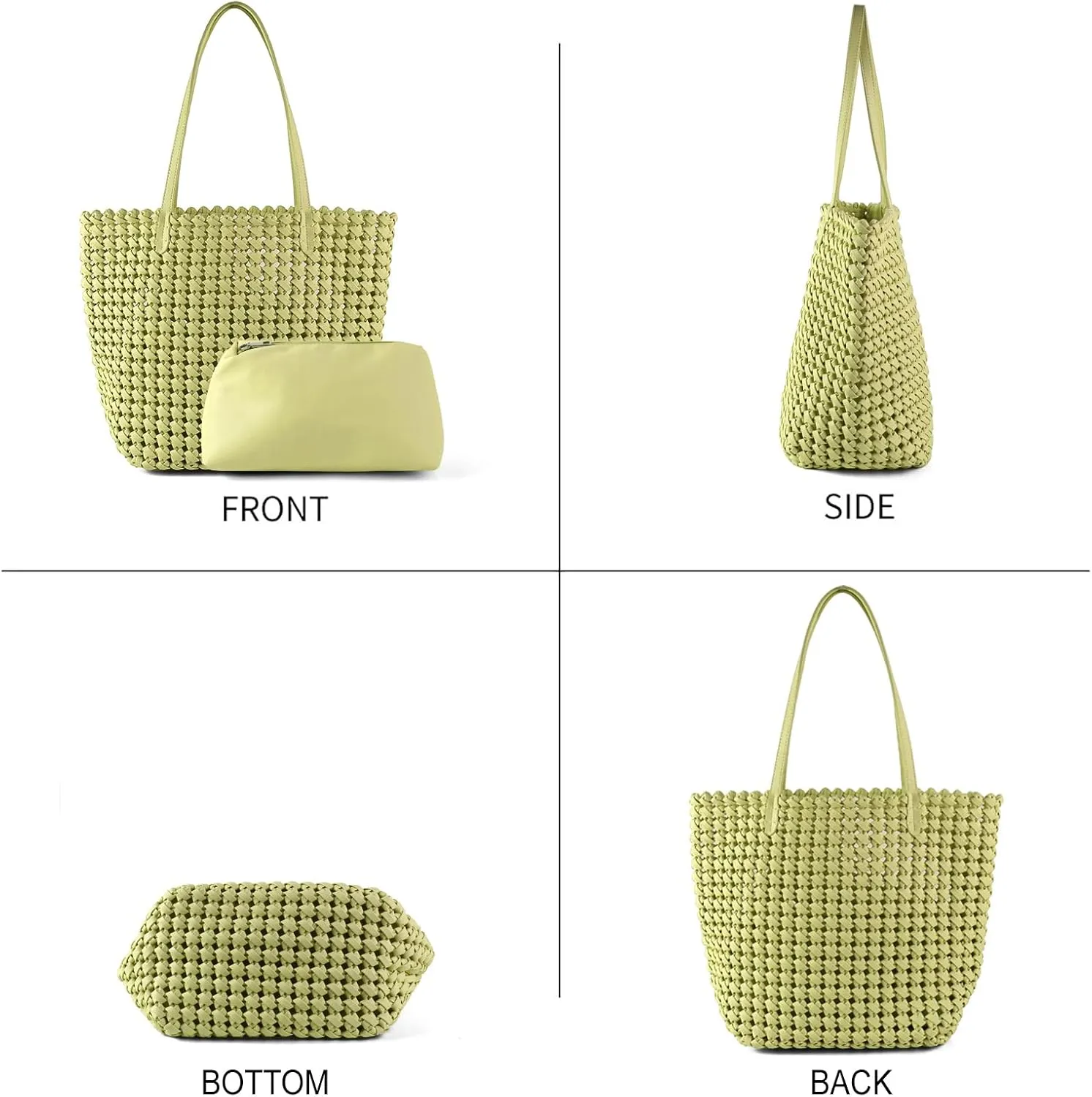 Woven Bag for Women Vegan Leather Tote Bag Large Summer Beach Travel Handbag and Clutch Retro Handmade Shoulder Bag