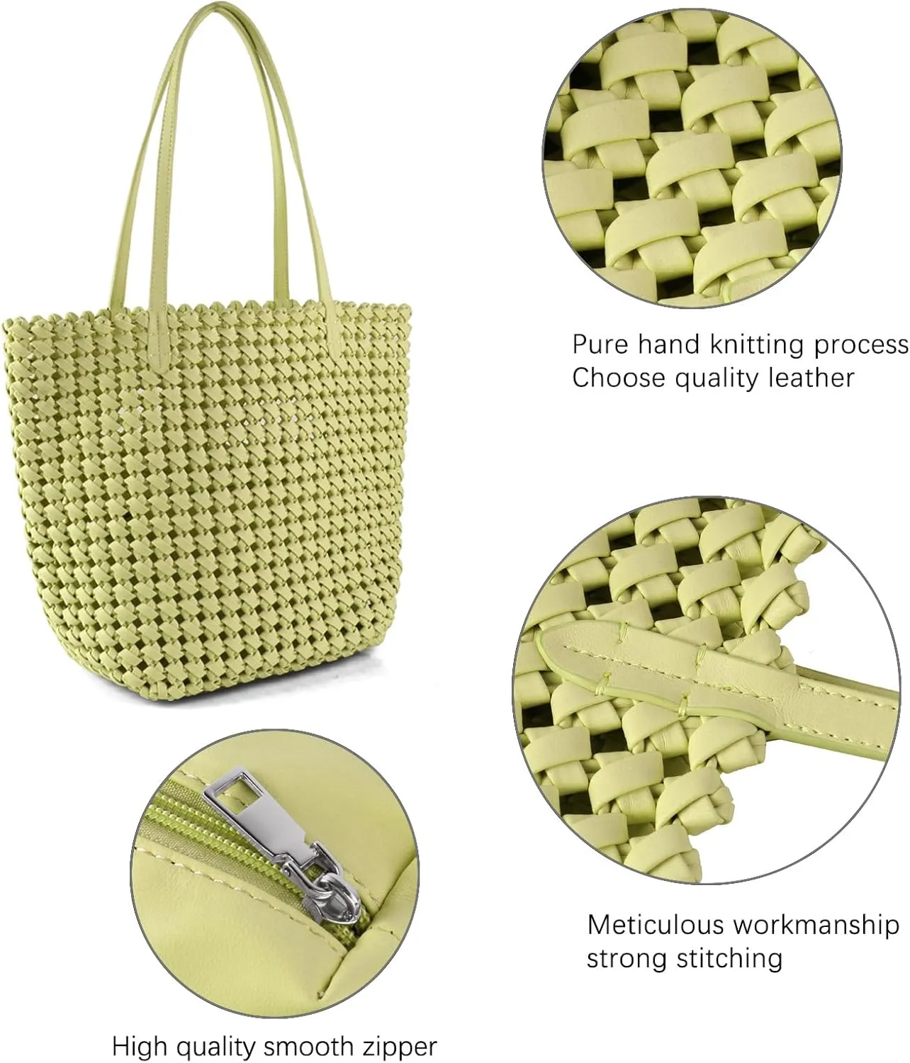 Woven Bag for Women Vegan Leather Tote Bag Large Summer Beach Travel Handbag and Clutch Retro Handmade Shoulder Bag
