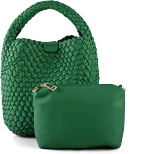 Woven Bag for Women Vegan Leather Tote Bag Travel Handbag and Purse Retro Handmade Trending Hobo Bag