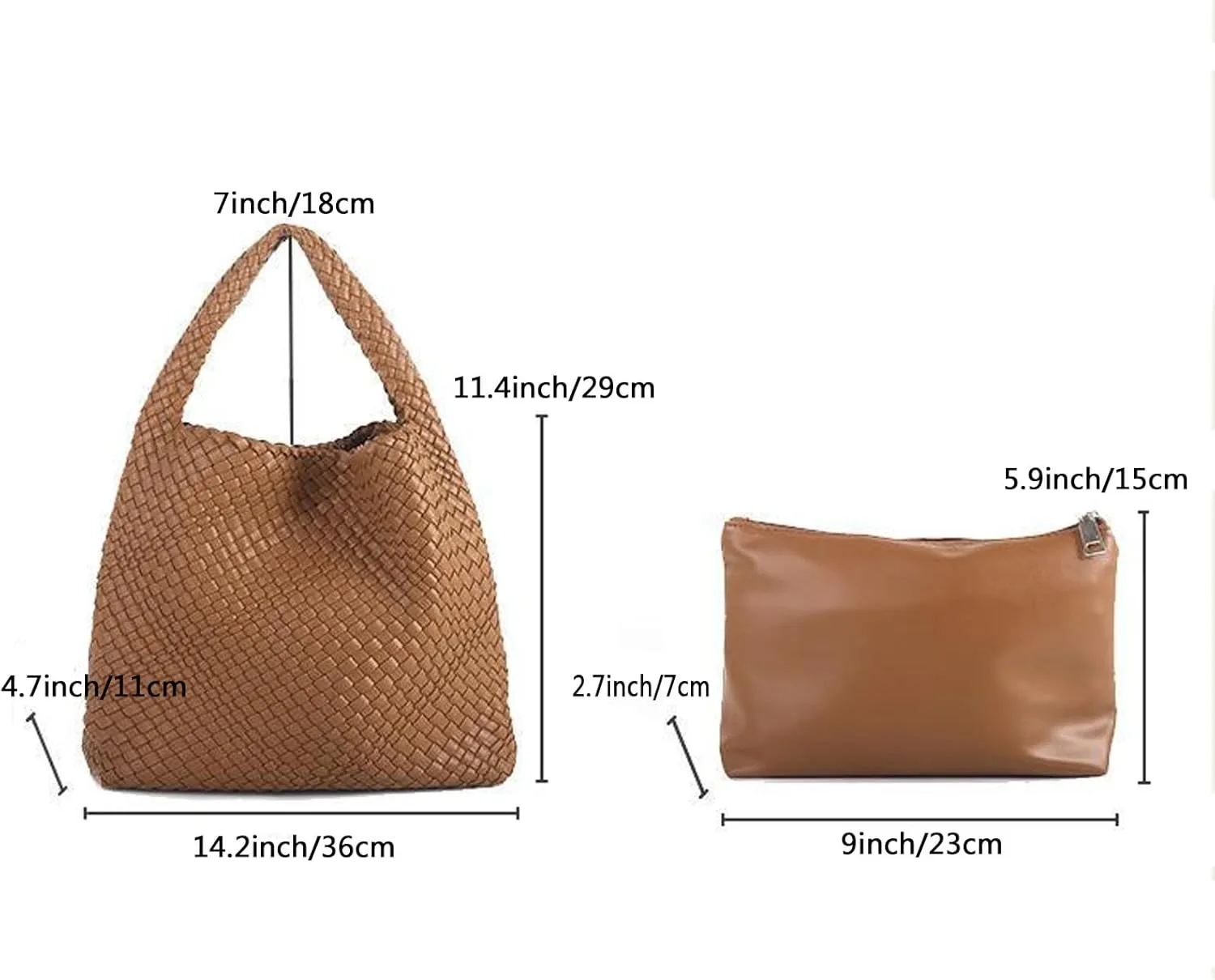 Woven Bag for Women, Woven Tote Bag Soft Vegan Leather Hobo Bag Purse and Handbag Retro Hand-woven with Clutch Pouch