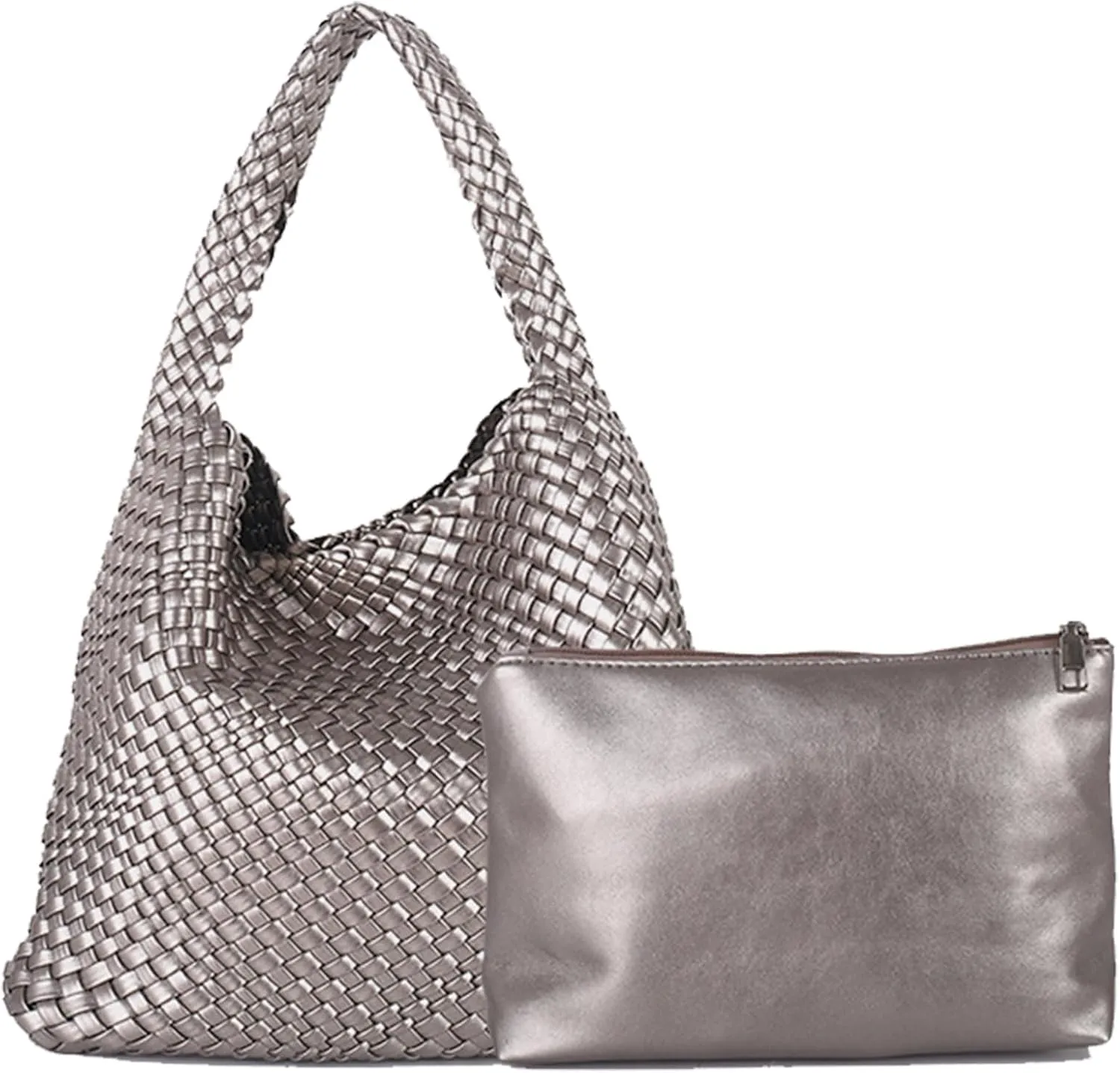 Woven Bag for Women, Woven Tote Bag Soft Vegan Leather Hobo Bag Purse and Handbag Retro Hand-woven with Clutch Pouch