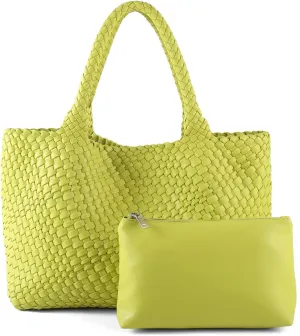 Woven Bag for Women，Vegan Leather Handwoven Tote Bags with Purse Shopper Bag Large Shoulder bag