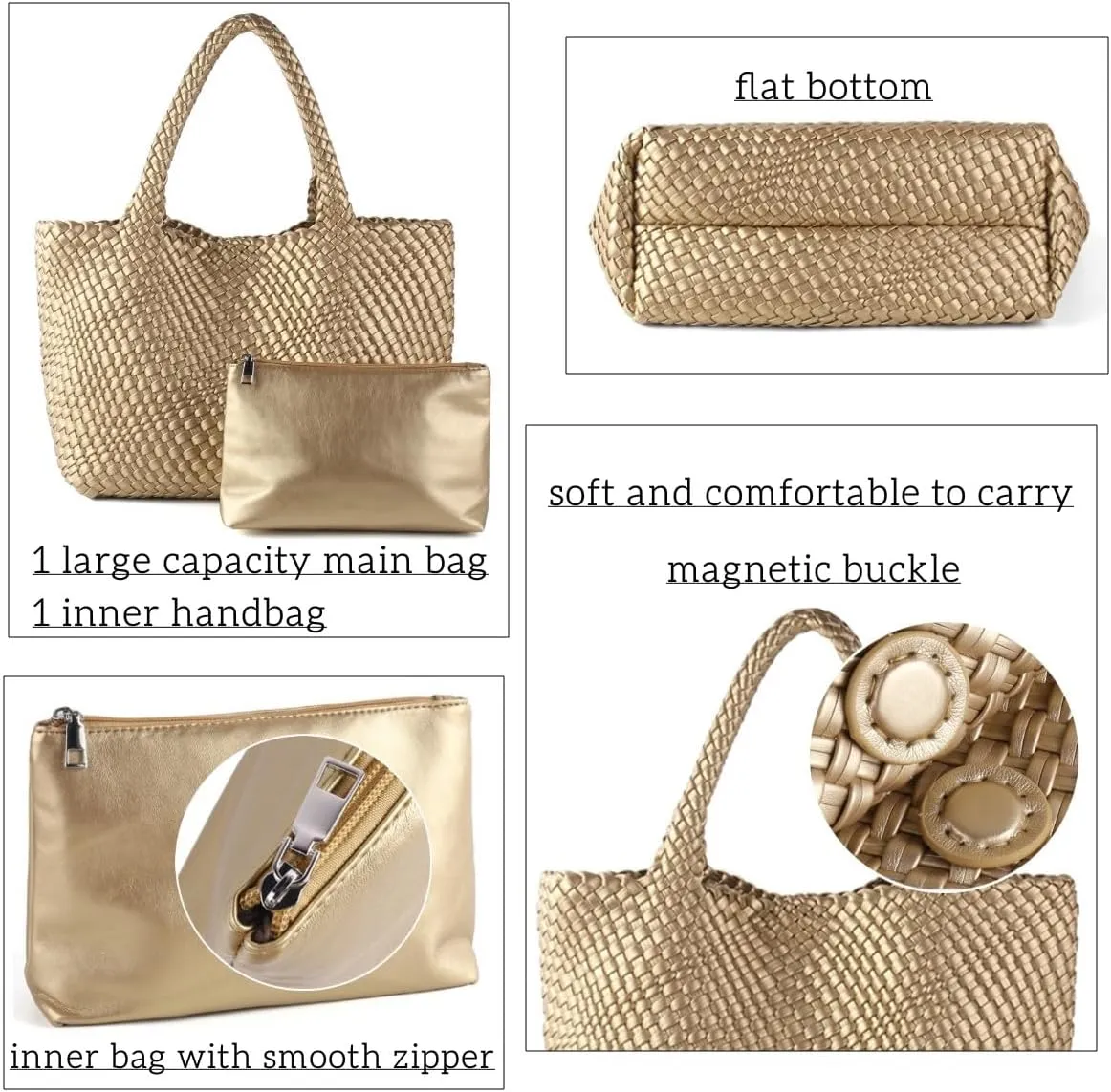 Woven Bag for Women，Vegan Leather Handwoven Tote Bags with Purse Shopper Bag Large Shoulder bag