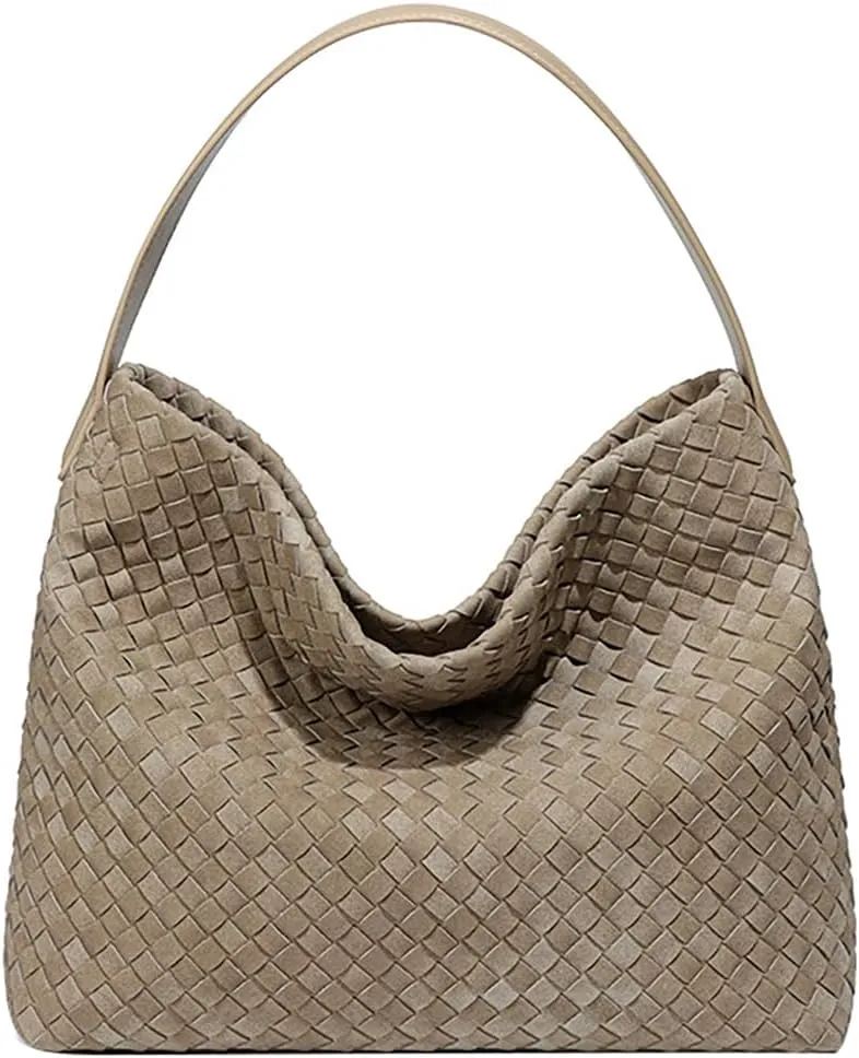 Woven Bags Women Slouchy Woven Suede Tote Bag Trendy Suede Hobo Purse Vintage Satchels Handbag for Work Travel
